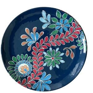 Bungalow Navy Floral Melamine 11" Dinner Plates Set of 4 New